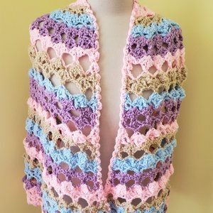 Crochet Pink, Blue, And Purple Shawl/New